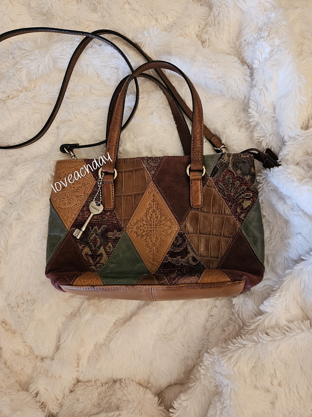 Vintage☆Fossil Patchwork Tapestry & Leather